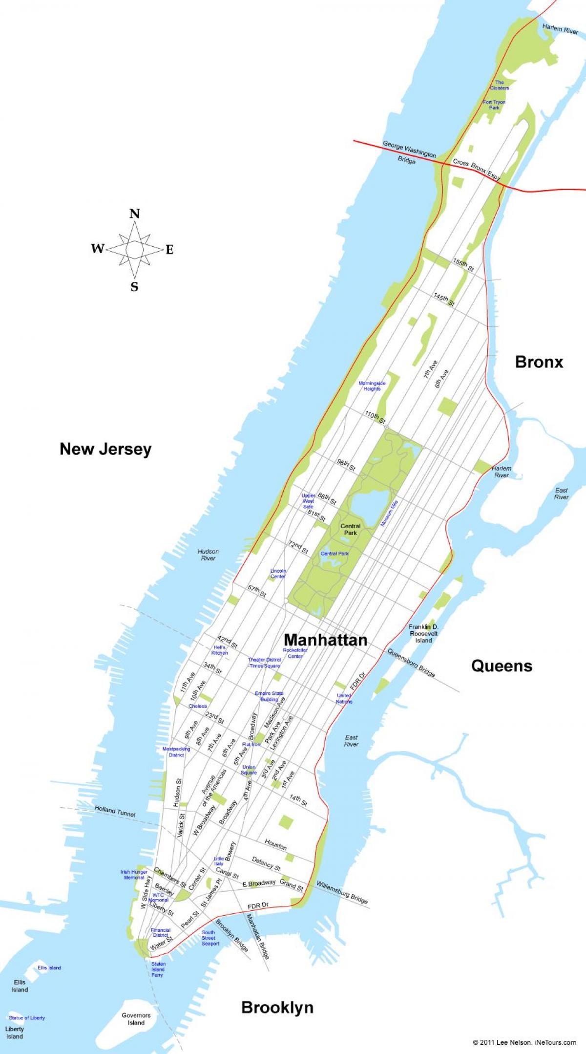mappa dell'isola di Manhattan a New York