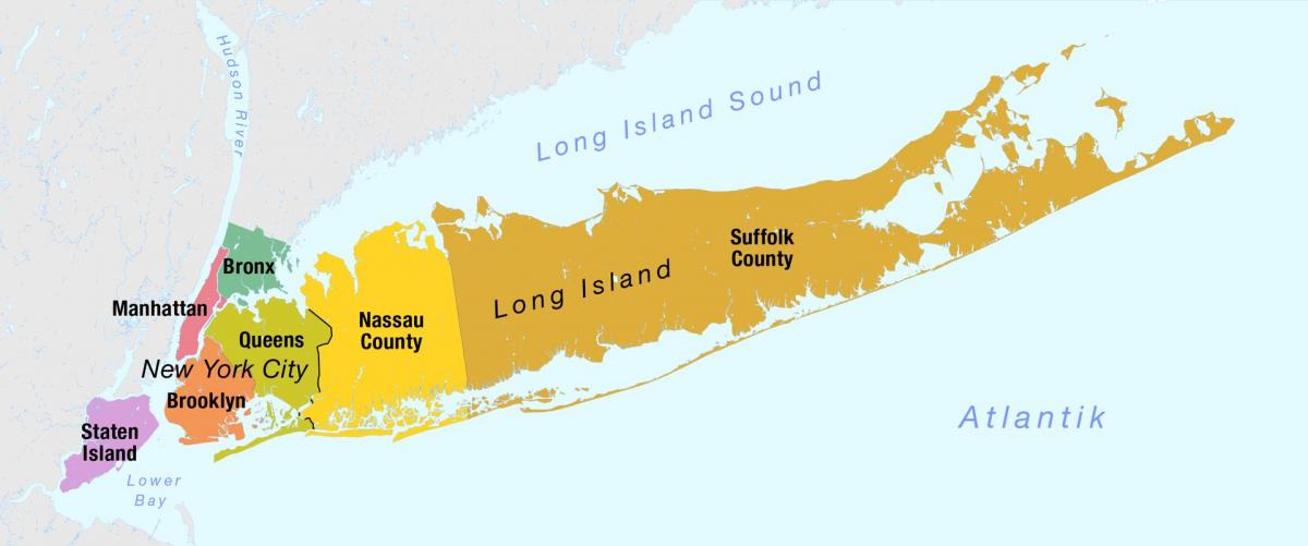 mappa di New York, Manhattan e long island