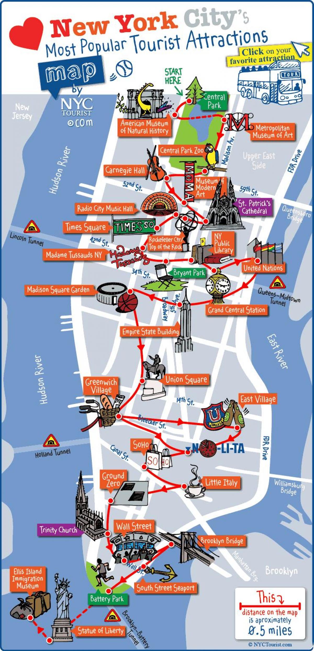 mappa di Manhattan, a New York attrazioni
