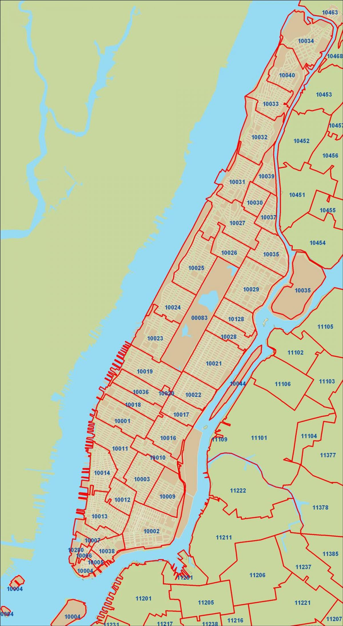 NYC c.a.p. mappa di Manhattan