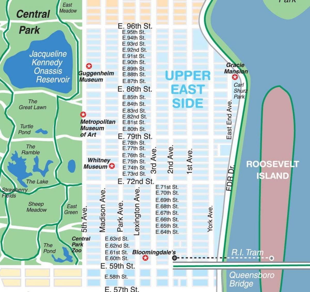 mappa di upper east side di Manhattan