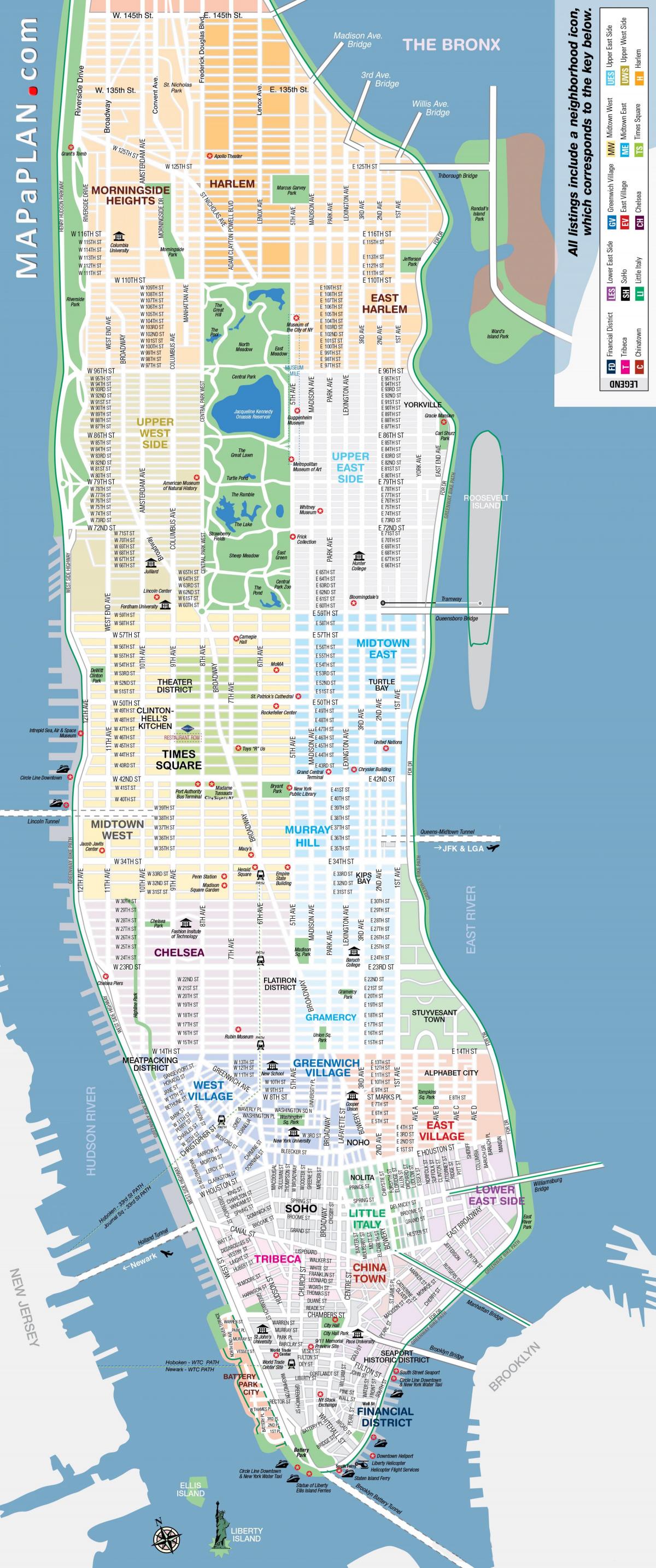 free printable mappa di Manhattan, NYC