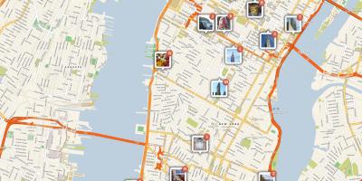 Mappa di Manhattan mostrando attrazioni turistiche