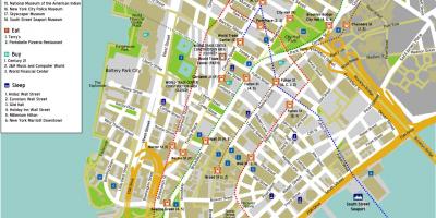 Mappa di lower Manhattan con i nomi delle strade