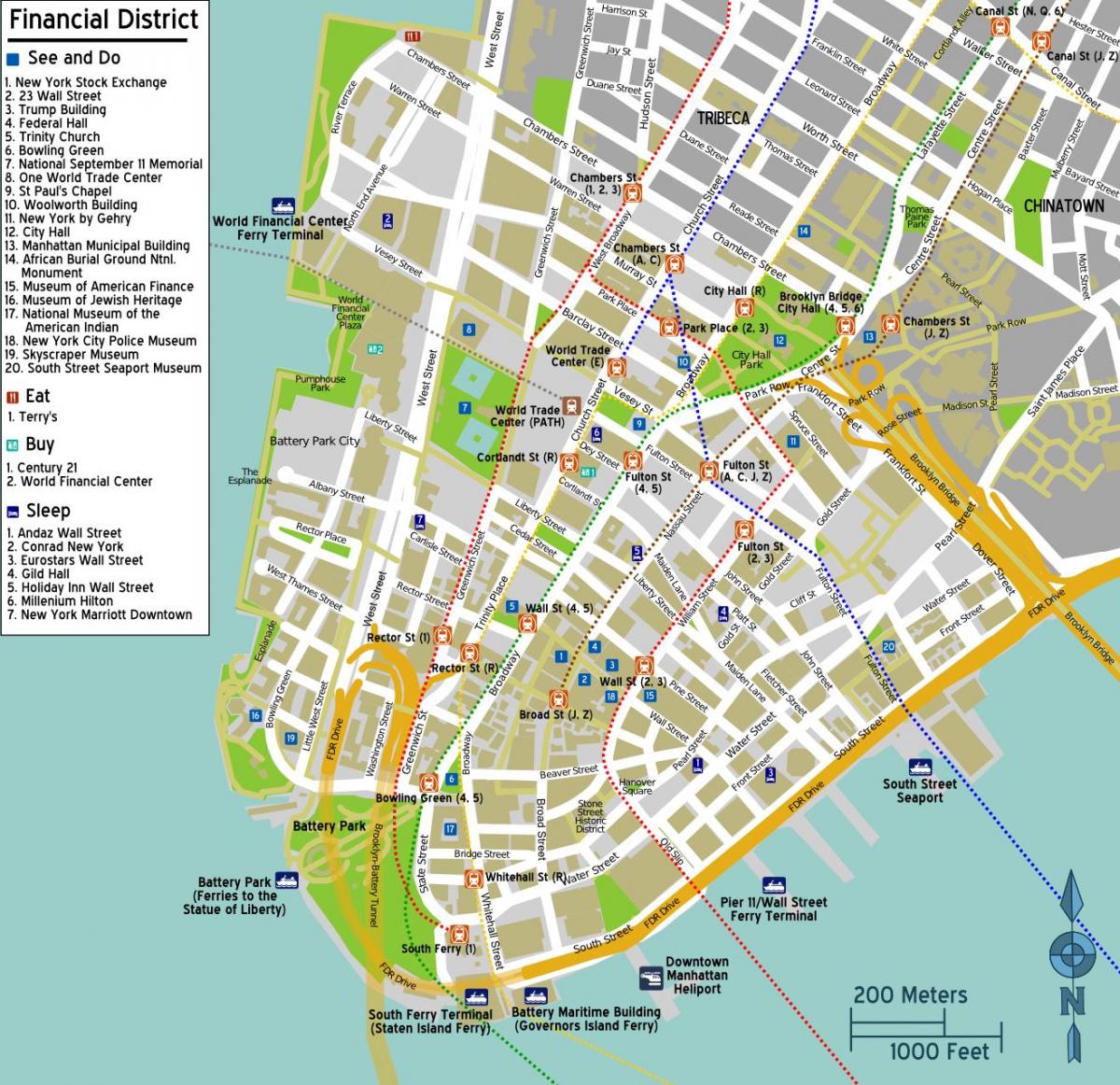 mappa del centro di Manhattan, ny