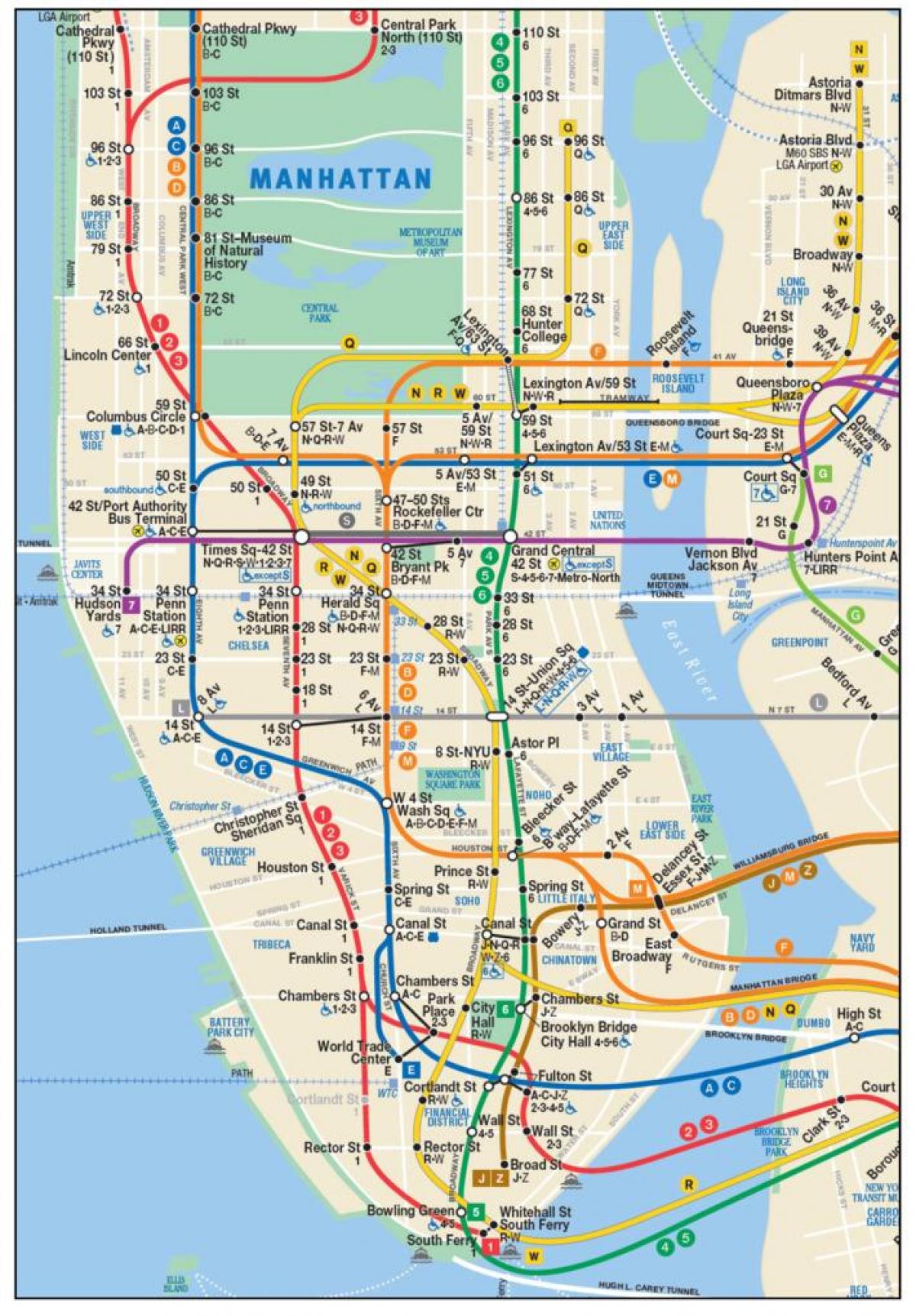mappa di lower Manhattan metropolitana