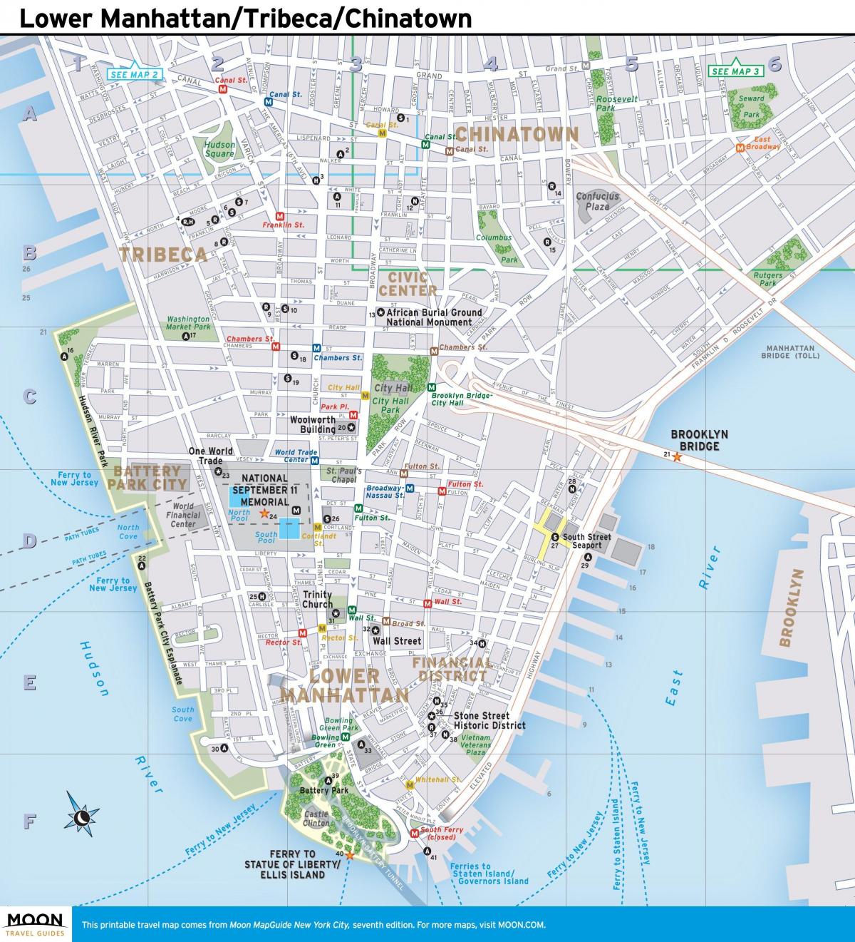 mappa di lower Manhattan, ny