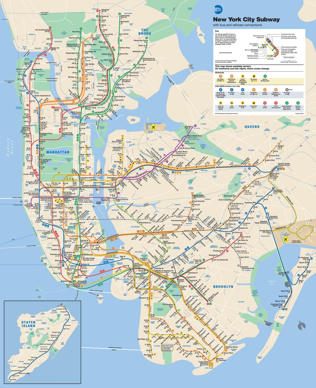 Strada di Manhattan mappa con le fermate della metropolitana